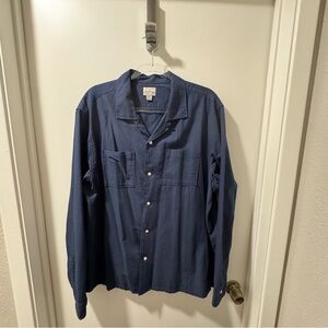 Cotton-wool challis camp-collar shirt in Navy
